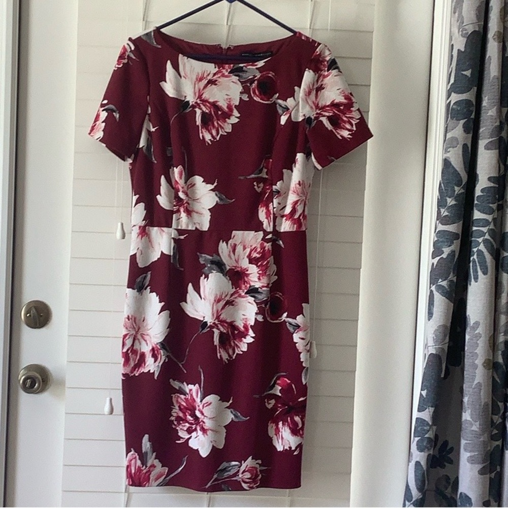 White House Black Market Cranberry Floral Dress with Sleeves